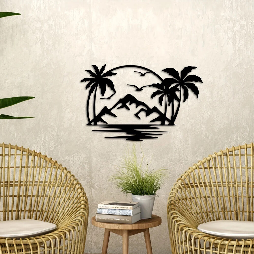 Tropical Palm Tree Wall Plaque - Decorative Metal Art