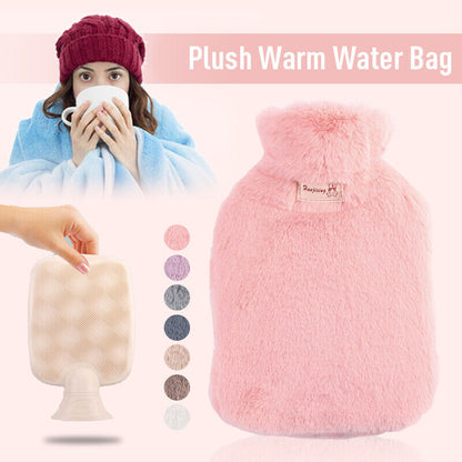 2L Large Hot Water Bottle Bag w/ Soft Warm Plush Cover Furry Hot Water Bag Pouch