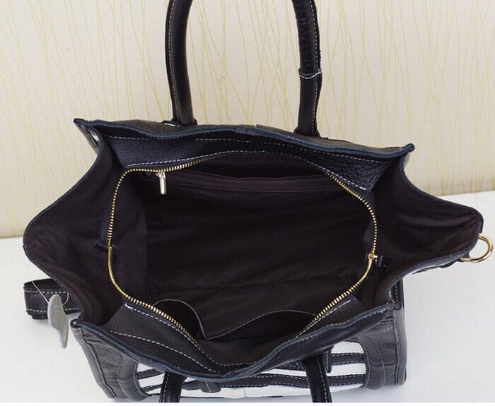 Women's Bag Luxury Genuine Leather Tote Handbags Black and White Shoulder Bag