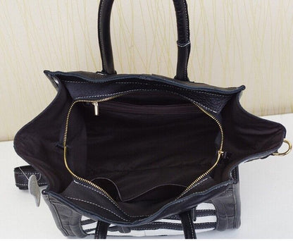 Women's Bag Luxury Genuine Leather Tote Handbags Black and White Shoulder Bag
