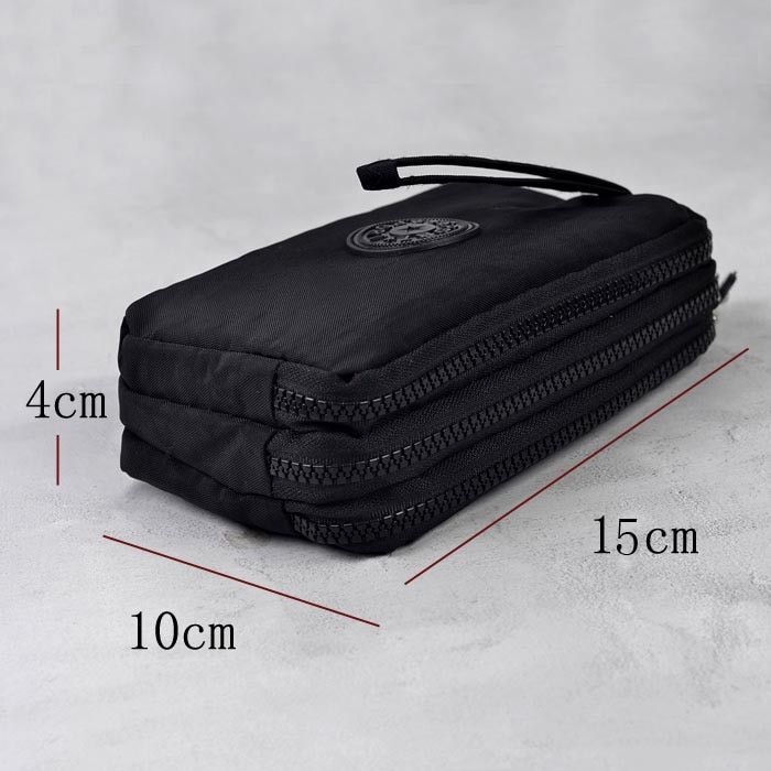3 Zippers Purse Wallets Coin Cards Keys Money Bag Canvas Woman Handbags 15*9.5CM