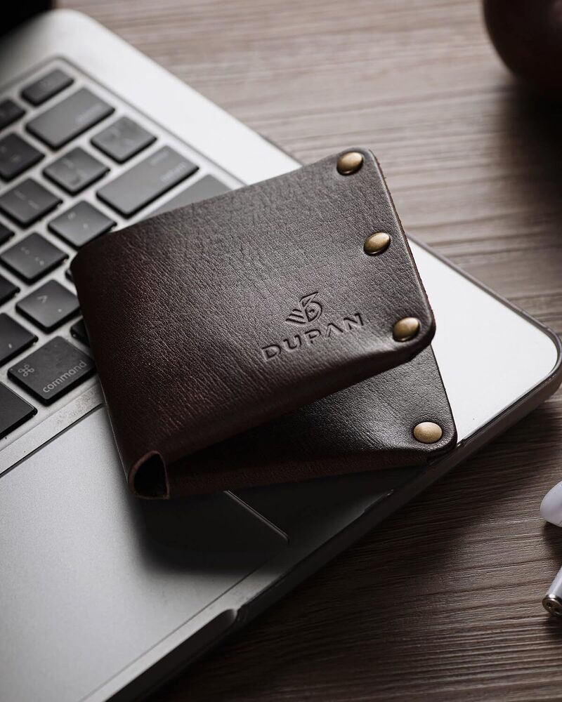 Handmade Full Grain Leather Slim Bifold Wallet Six Card Slots Minimalist Gift