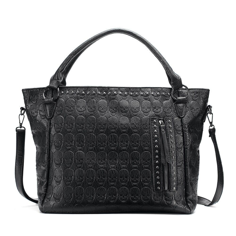 Large Bag Leather Black Handbag Punk Skull Bag Tote Crossbody Bags Polyester 1PC
