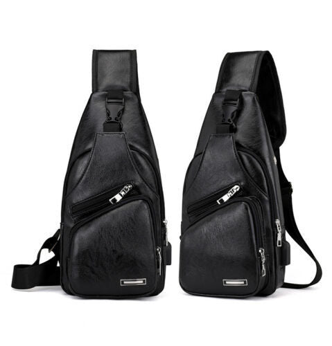 New Men's Leather Sling Pack Chest Shoulder Crossbody Bag Backpack Biker Satchel