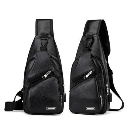 New Men's Leather Sling Pack Chest Shoulder Crossbody Bag Backpack Biker Satchel