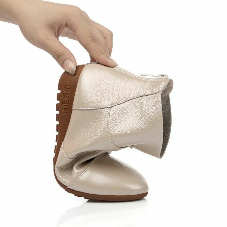 Women Chelsea Wedge Heels Flats Ankle Boots Beige Plus Size New Back Zip Shoes @