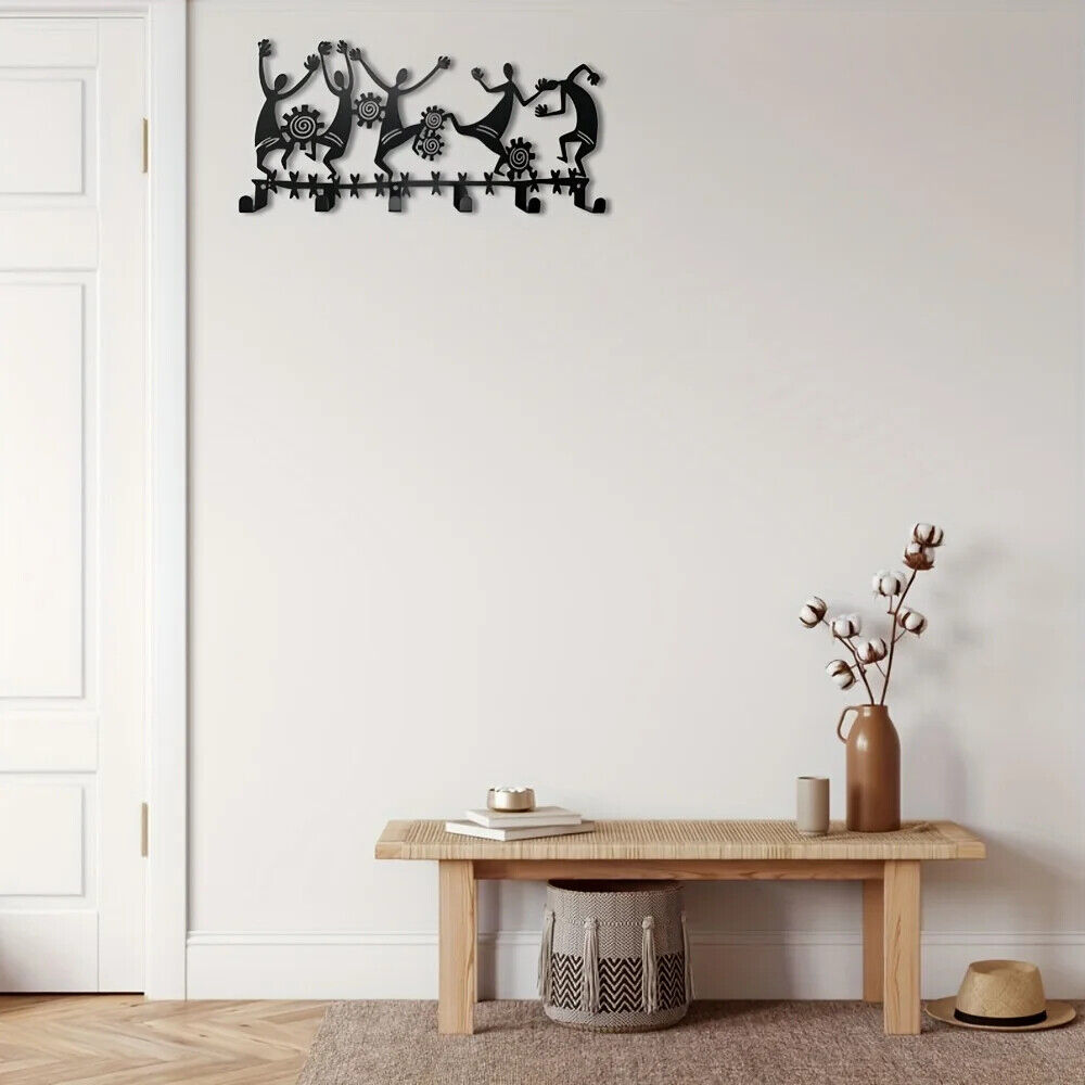 1pc Black Wall Mounted Key Holder - 6 Hooks for Entryway and Living Room Decor