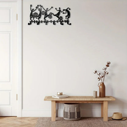 1pc Black Wall Mounted Key Holder - 6 Hooks for Entryway and Living Room Decor