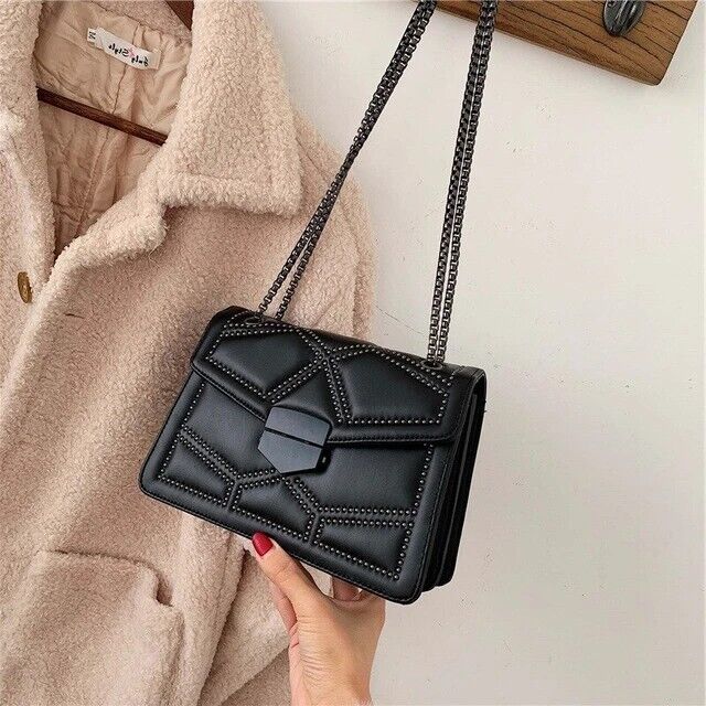 Women's Small Shoulder Bag PU Leather High Quality Vintage Rivet Chain Bag Gift
