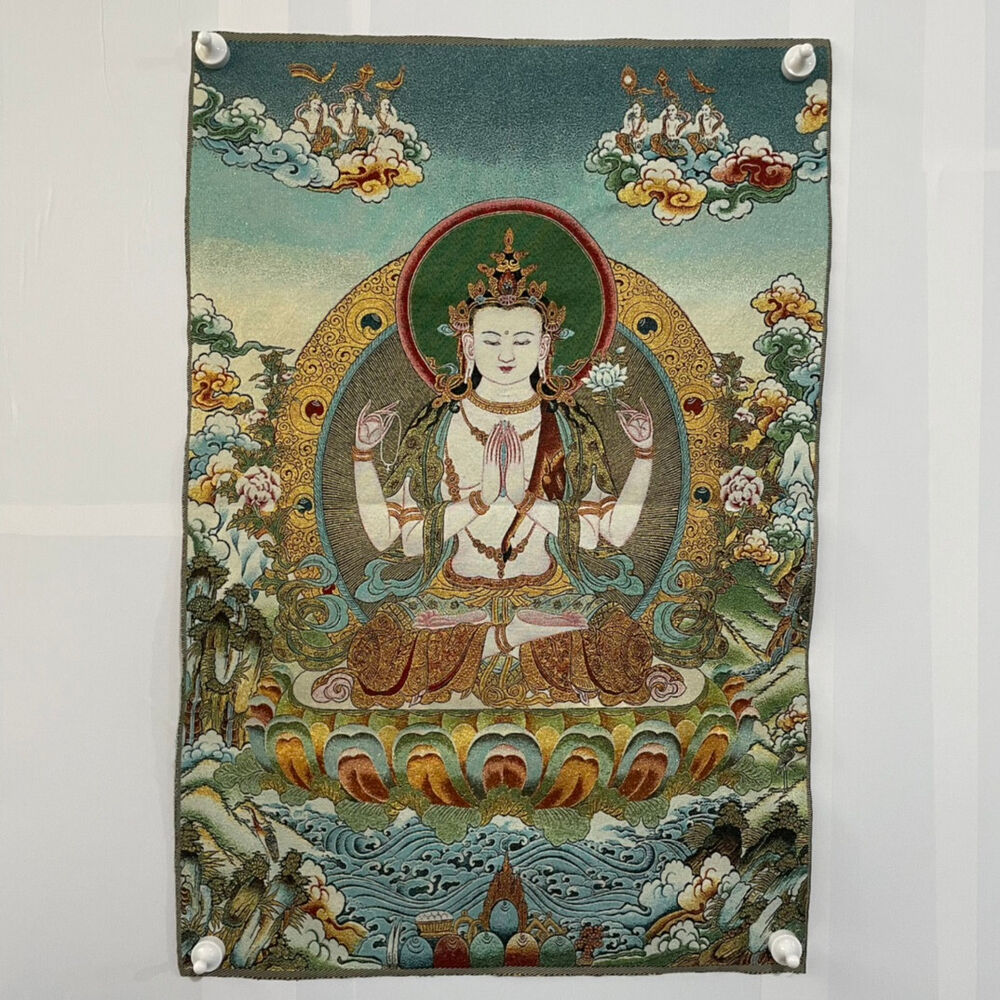 Ancient Tangka Embroidery Guanyin Bodhisattva in Tibet, China 60*90CM（四臂观音2）
