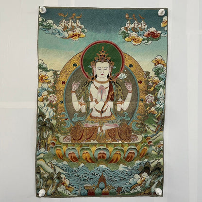 Ancient Tangka Embroidery Guanyin Bodhisattva in Tibet, China 60*90CM（四臂观音2）