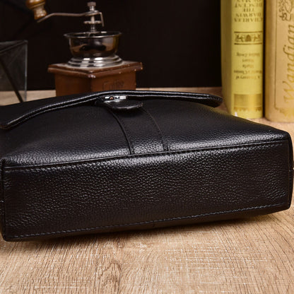 100% Genuine Leather Men's 10" Business Bags Black Sling Shoulder Messenger Bag
