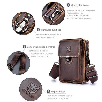 Men Genuine Leather Small Chest Shoulder Bag Waist Packs Phone Pouch