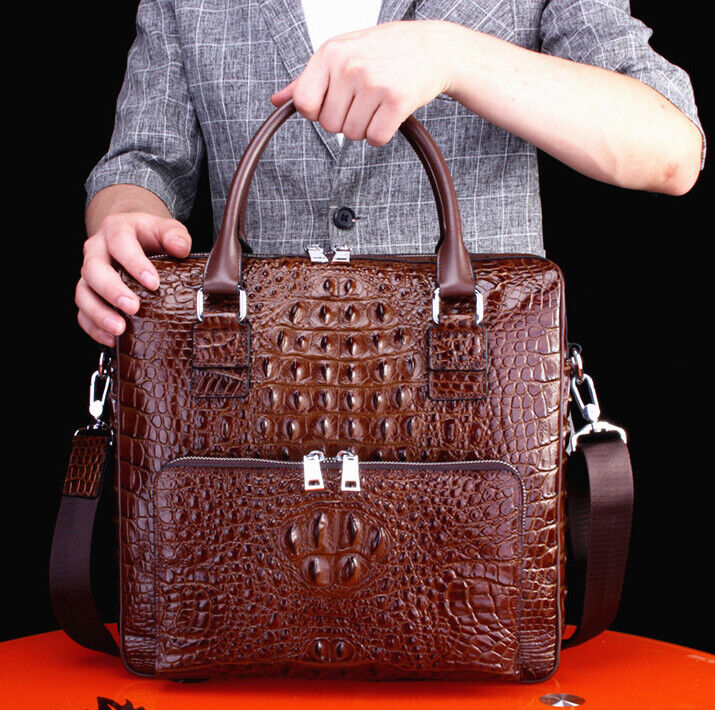 Top Cowhide Leather Crocodile Alligator Men's Business Briefcase Handbag Bag