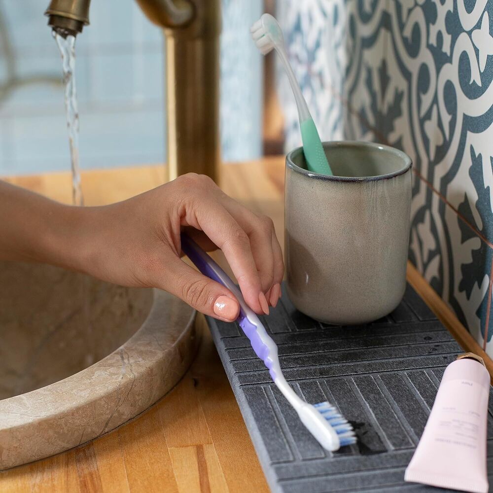Water Absorbent Sink Caddy with Bamboo Dish Brush Set Instant Drying Tray