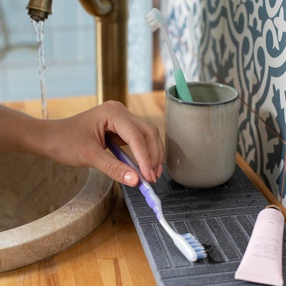 Water Absorbent Sink Caddy with Bamboo Dish Brush Set Instant Drying Tray