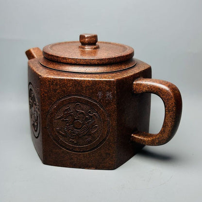 Vintage Chinese Yixing Purple Clay Teapot Zisha Ceramic Carving Animal Teaware