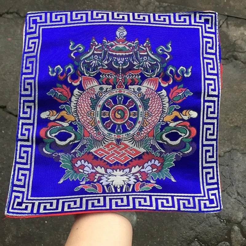 Buddhist silk brocade red eight auspicious symbols table altar cloth -