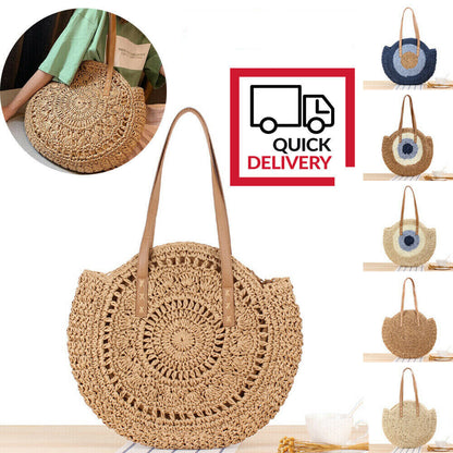 Womens Wicker Handbag Bags Tote Beach Straw Woven Summer Rattan Basket Bag