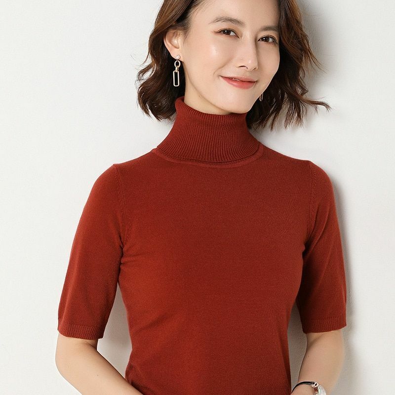 Women's Sweater Short Sleeve Cashmere Loose Turtleneck Bottoming Shirt Pullover