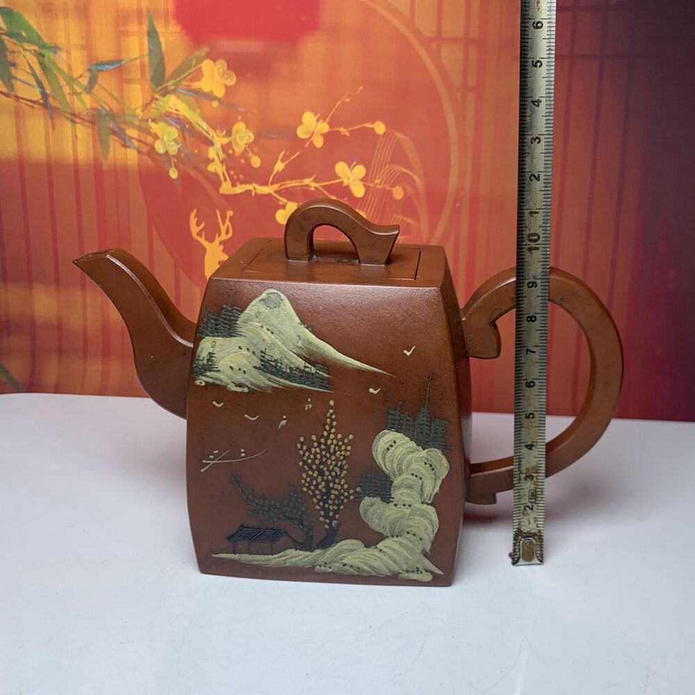 Vintage China Yixing Purple Clay Teapot Zisha Ceremony Painted Landscape Tea Set