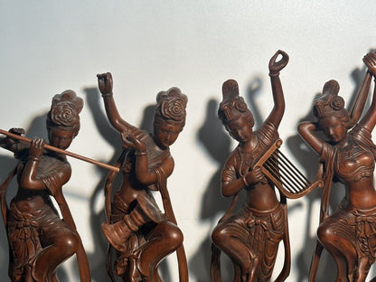 Chinese Boxwood Carving Four Pretty Woman Statue Wood Figurines Decoration Art