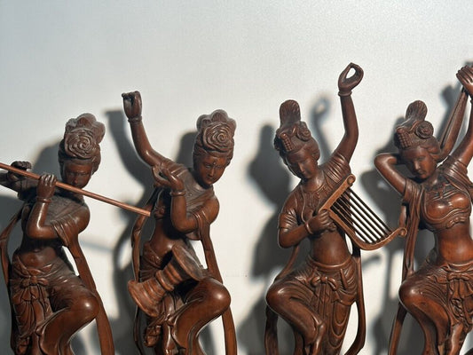 Chinese Boxwood Carving Four Pretty Woman Statue Wood Figurines Decoration Art