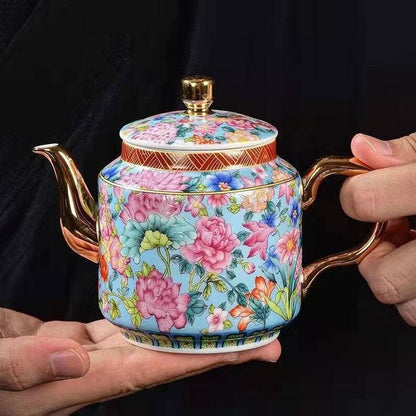 Ceramic Enamel Flower Teapot|Chinese Ceramic Teapot|Tea Ceremony