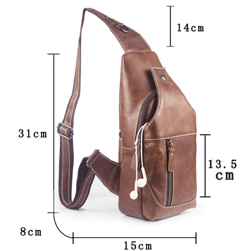 Men Genuine Leather Chest Back Pack Shoulder Crossbody Messenger Sling Sport Bag