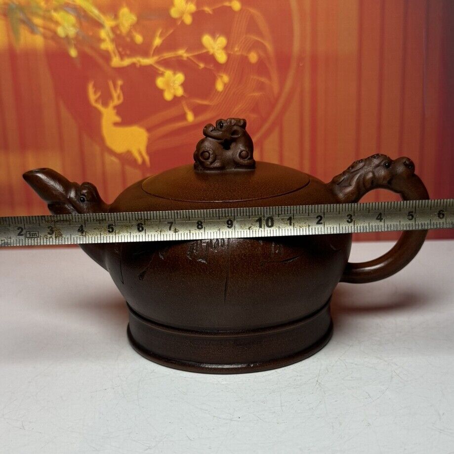 Vintage Chinese Yixing Purple Clay Teapot Zisha Ceremony Carving Collectible Art