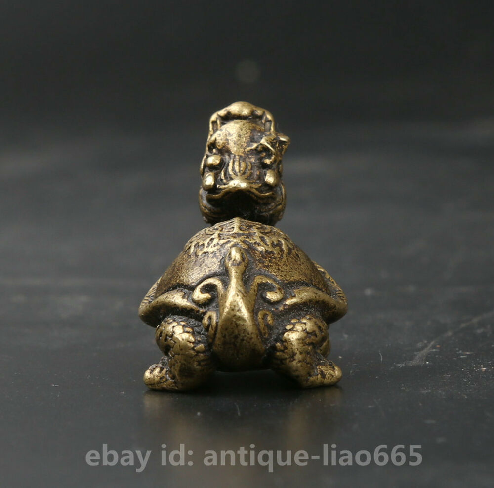 34MM Small Curio Chinese Bronze Animal Auspicious Beast Dragon Turtle Statue 龙龟