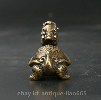 34MM Small Curio Chinese Bronze Animal Auspicious Beast Dragon Turtle Statue 龙龟
