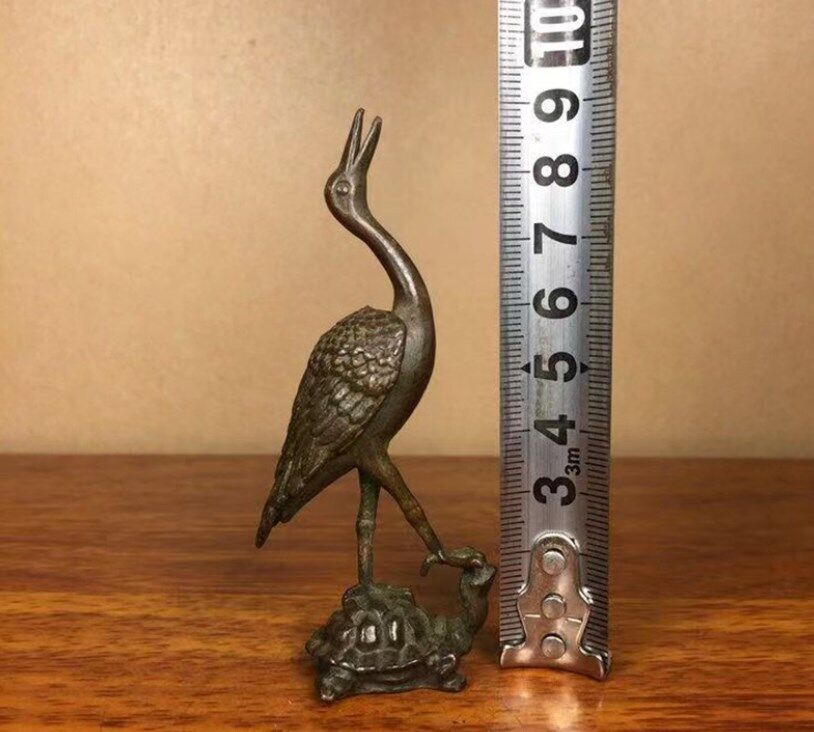 Rare Old Chinese Antique Copper Turtle Crane Statue Animal Netsuke