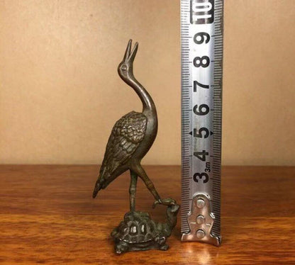 Rare Old Chinese Antique Copper Turtle Crane Statue Animal Netsuke
