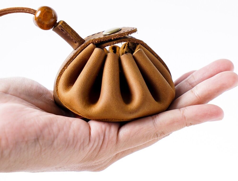 Coin Purse Handmade Unisex Drawstring Key Holders Wallet 8x5.5cm Genuine Leather