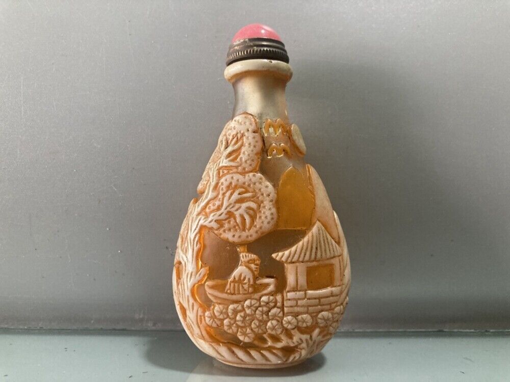 collections peking chinese glass snuff bottle carved statue antique carving men