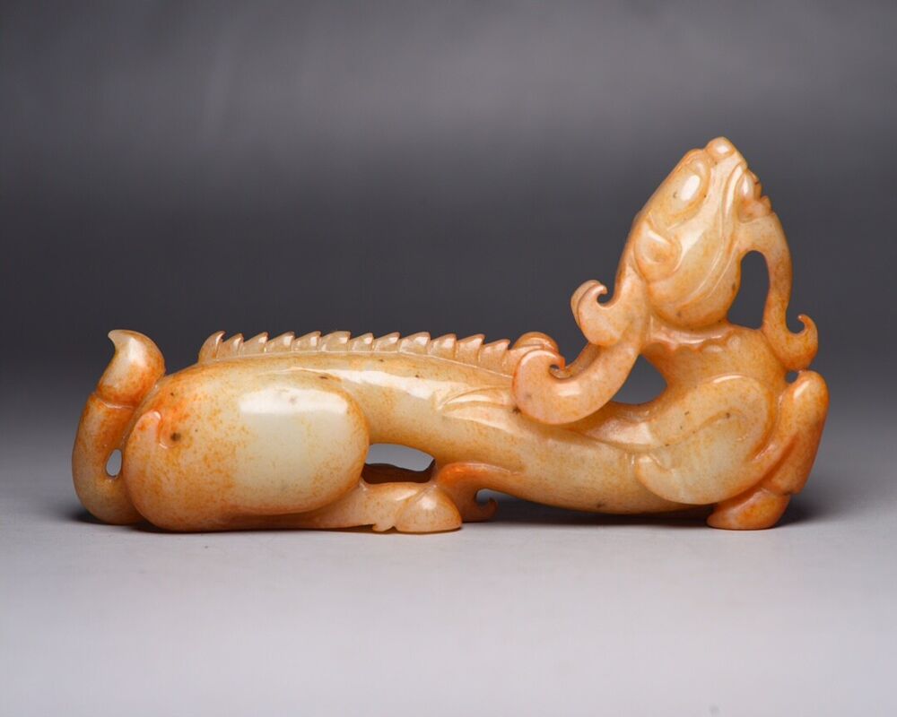 Collection China Hetian Jade Carved Dragon Statue Exquisite Unique Figurines Art