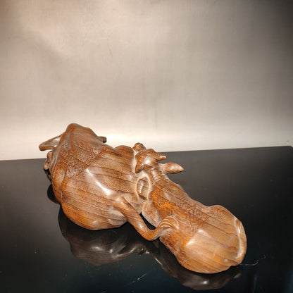 Chinese ox Boxwood hand carved wooden african statues decor statue cattle son