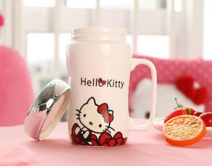 Cute Ceramic Cup Tea Milk Coffee Mug Spoon and Coasters 500ML