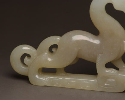 Collection China Natural Hetian Jade Carving Dragon Phoenix Statue Nice Art Work
