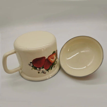 Noodle Cups 1.4L Enamel With Lid Work Lunch Box Canteen Single Handle Bowls 16cm