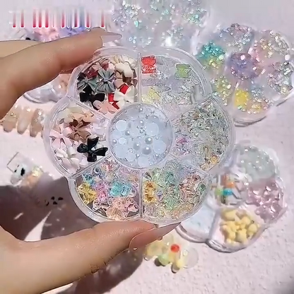 Nail Art Decor 7Grid Mixed-Styles Butterfly Bear Rhinestones 3D Glitter Crystals