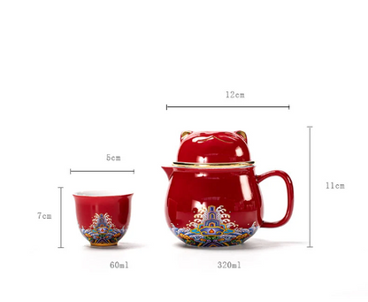 Ceramic Tea cups and Sets Cute Cat Portable Tea Set with Travel Case
