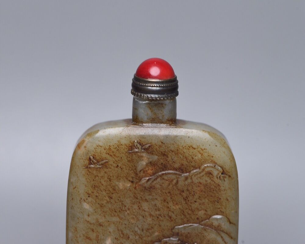 Chinese Natural Hetian Jade Hand Carved Figure Story Figurines Snuff Bottle Rare