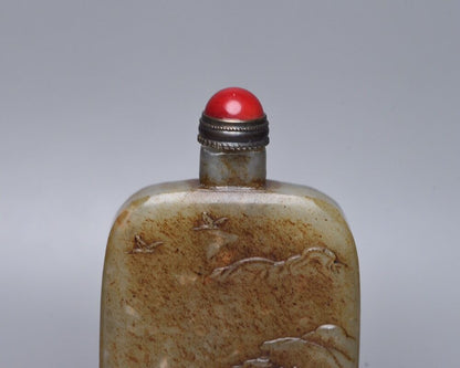 Chinese Natural Hetian Jade Hand Carved Figure Story Figurines Snuff Bottle Rare