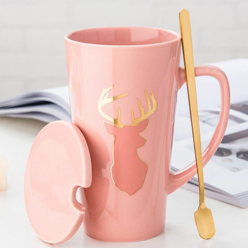 500ml Couple Cup 15x8.5cm Ceramic Coffee Mugs With Spoon & Cover Drinkware Gifts
