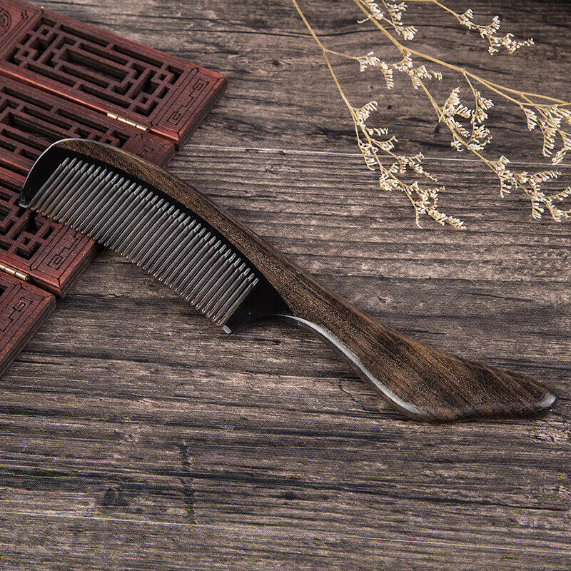 Black Buffalo Horn Hair Comb Massage Brush Anti Static Wood Comb