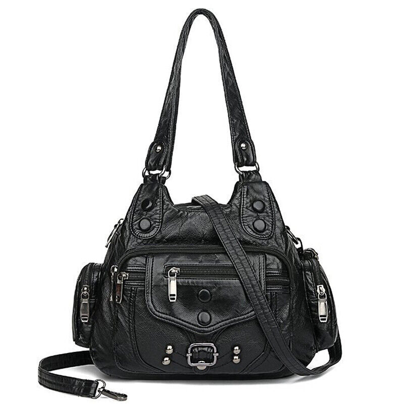 Women's Soft Faux Leather Satchel Handbag Multiple pockets Crossbody ShoulderBag