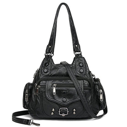 Women's Soft Faux Leather Satchel Handbag Multiple pockets Crossbody ShoulderBag