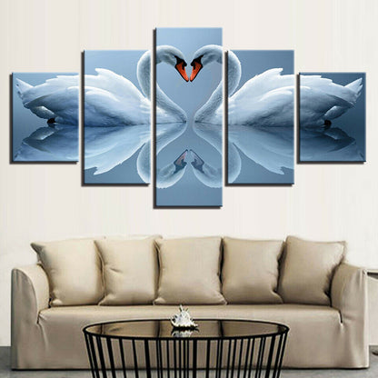 Swan Couple Love 5 Piece canvas Wall Art Print Poster Home Decor